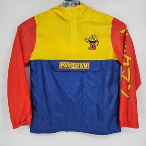 Pacman Jacket Mens XL Colorblock Japanese Print Sleeve Video Game Hoodie